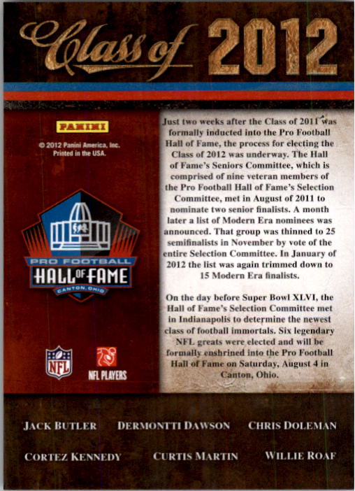 2012 Panini Hall of Fame Class of 2012 Enshrinement National VIP #NNO Cover Card back image