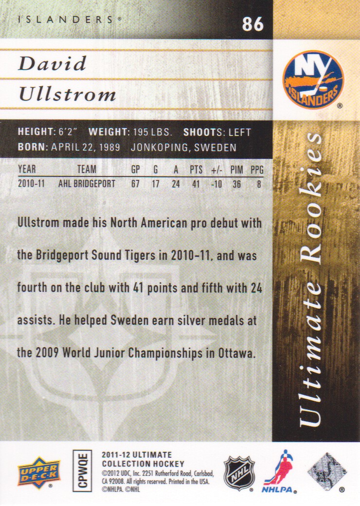 2011-12 Ultimate Collection #86 David Ullstrom RC back image
