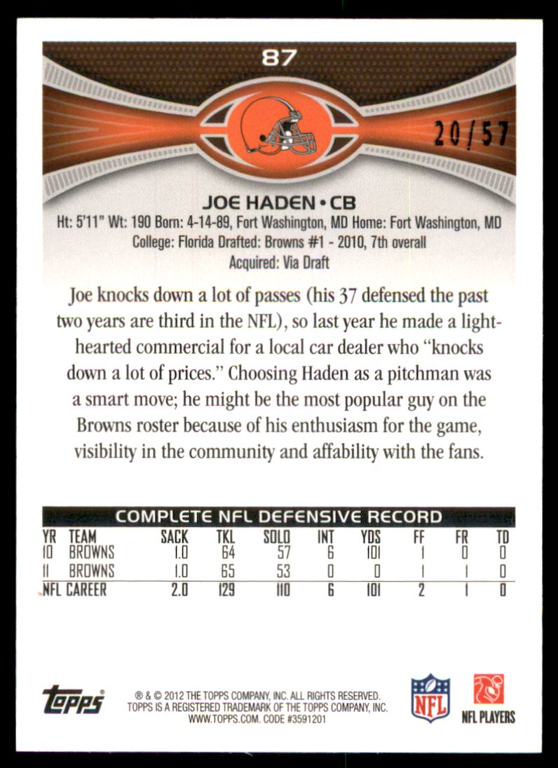 2012 Topps Black #87 Joe Haden