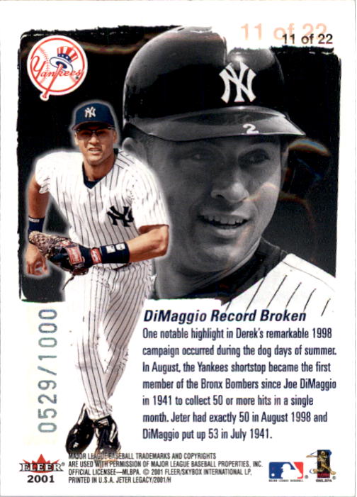 2001 Fleer Legacy Derek Jeter Collection #11 Derek Jeter - NM-MT