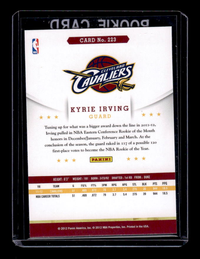 2012-13 Hoops #223 Kyrie Irving RC back image