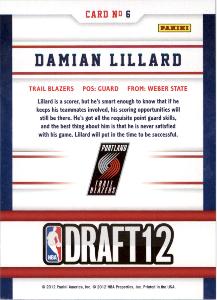 2012-13 Hoops Draft Night #6 Damian Lillard back image