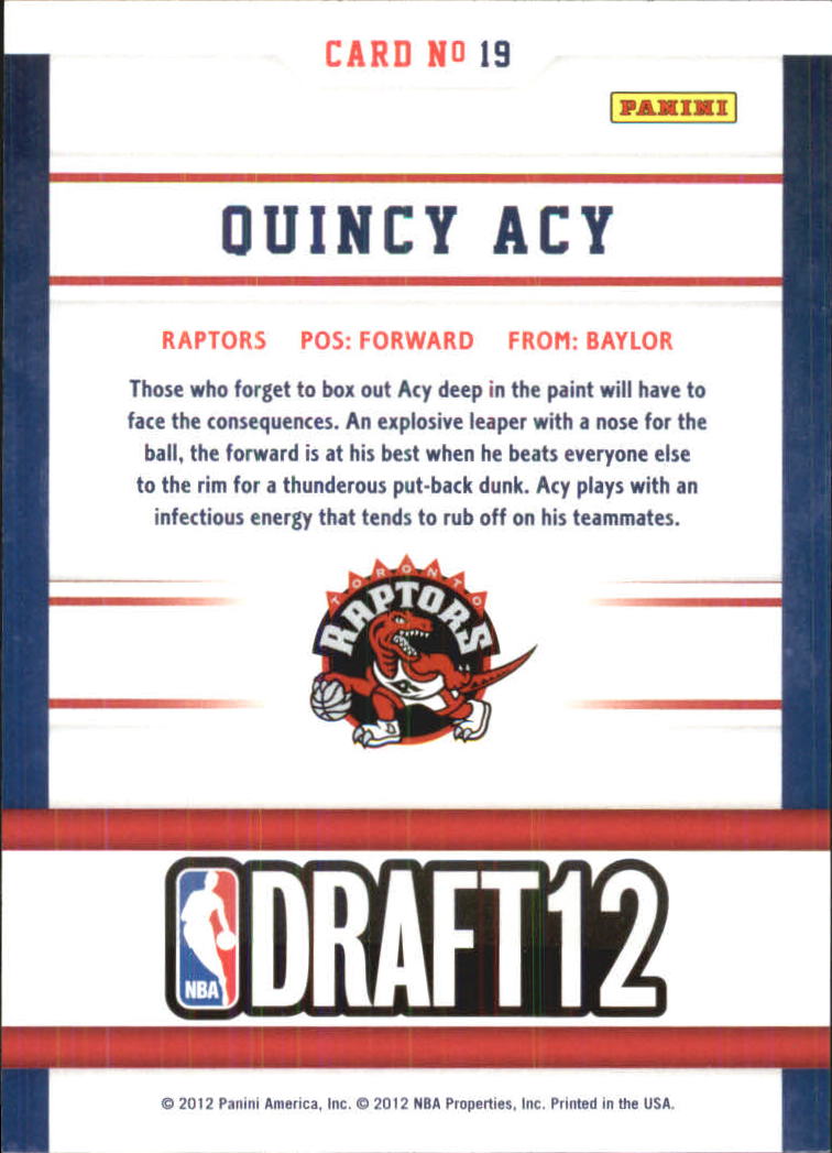 2012-13 Hoops Draft Night #19 Quincy Acy back image