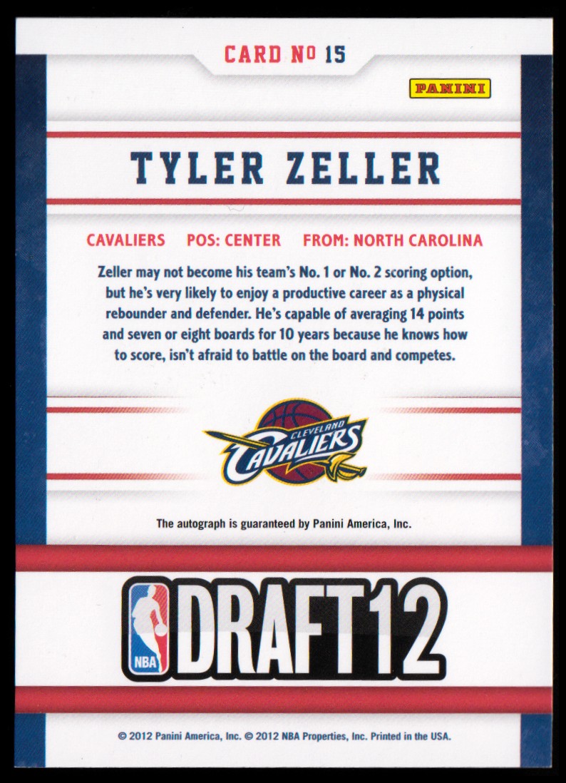 2012-13 Hoops Draft Night Autographs #15 Tyler Zeller back image