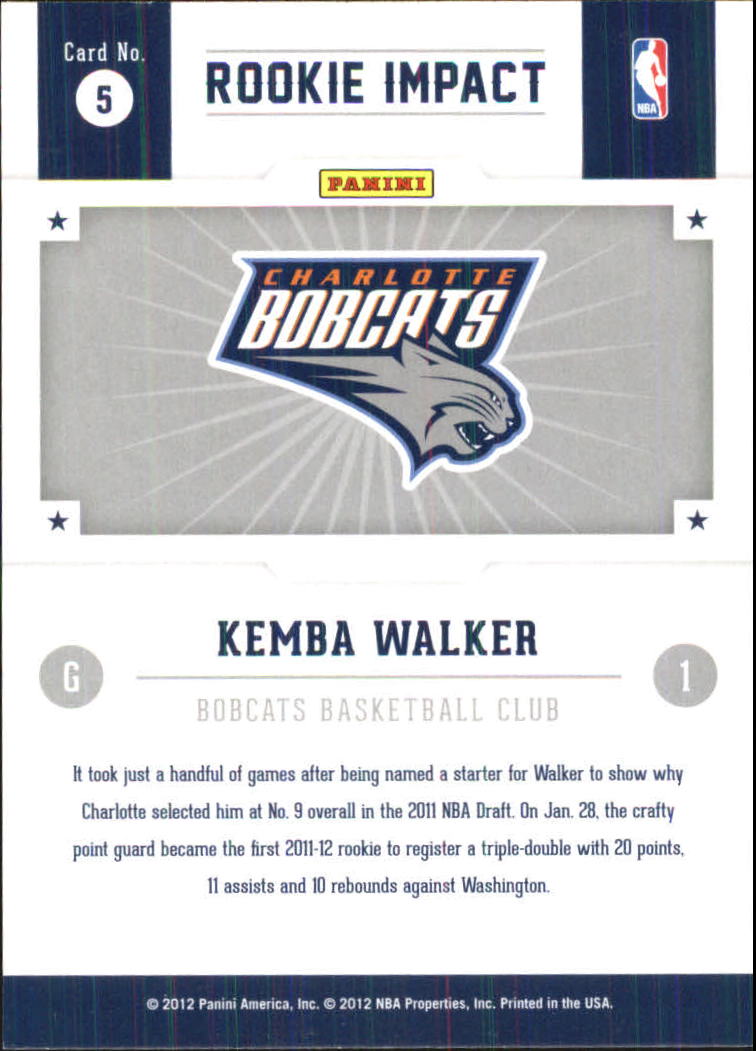 2012-13 Hoops Rookie Impact #5 Kemba Walker back image