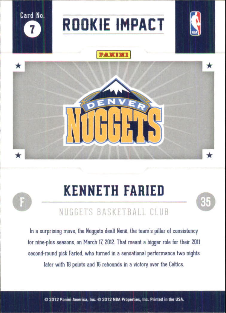 2012-13 Hoops Rookie Impact #7 Kenneth Faried back image