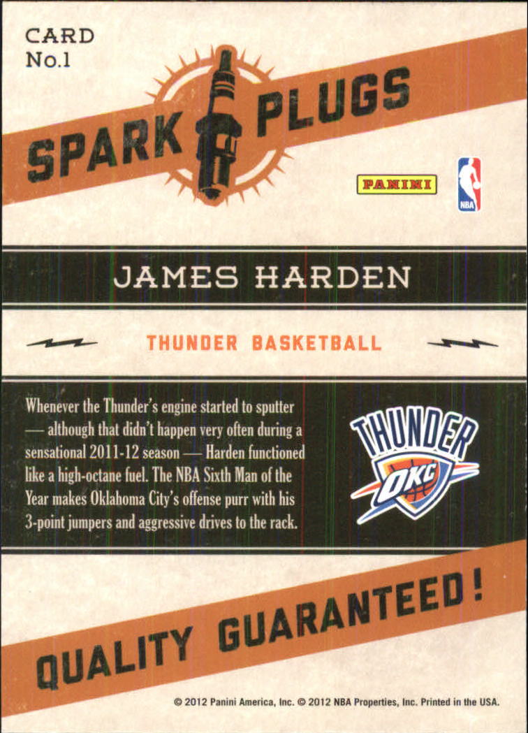 2012-13 Hoops Spark Plugs #1 James Harden back image