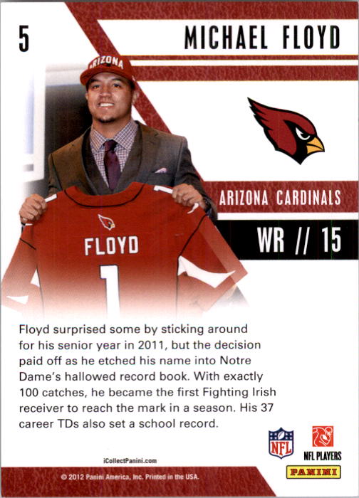 2012 Panini Player of the Day National Convention #5 Michael Floyd back image