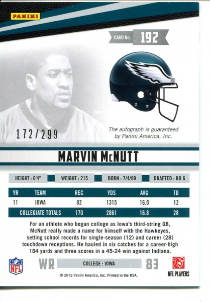 2012 Rookies and Stars Autographs #192 Marvin McNutt/299 back image