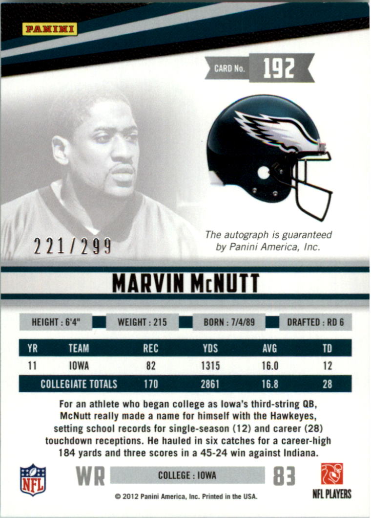 2012 Rookies and Stars Autographs #192 Marvin McNutt/299 back image