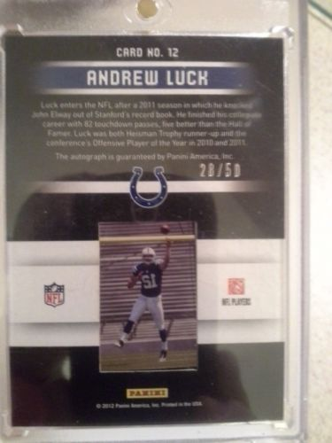2012 Rookies and Stars Rookie Premiere Slideshow Autographs #12 Andrew Luck/50 back image