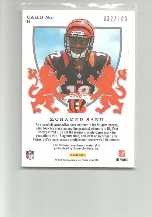 2012 Rookies and Stars Rookie Crusade Materials Red #6 Mohamed Sanu back image