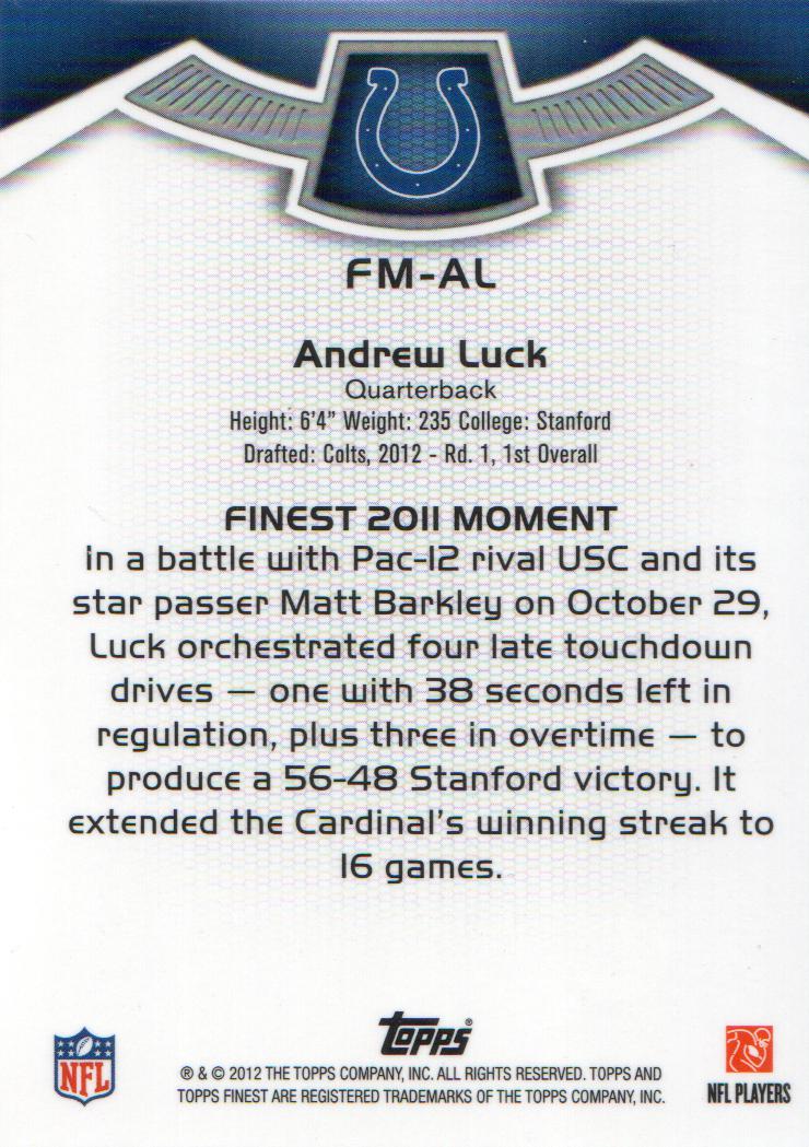 2012 Finest Moments #FMAL Andrew Luck back image