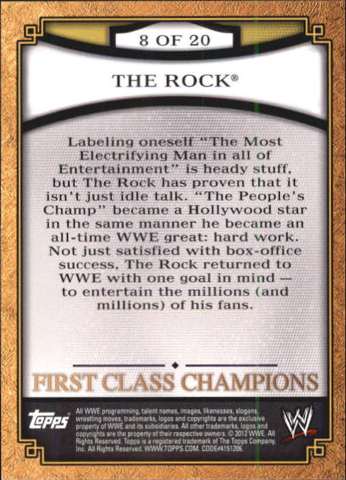 2012 Topps WWE First Class Champions #8 The Rock back image