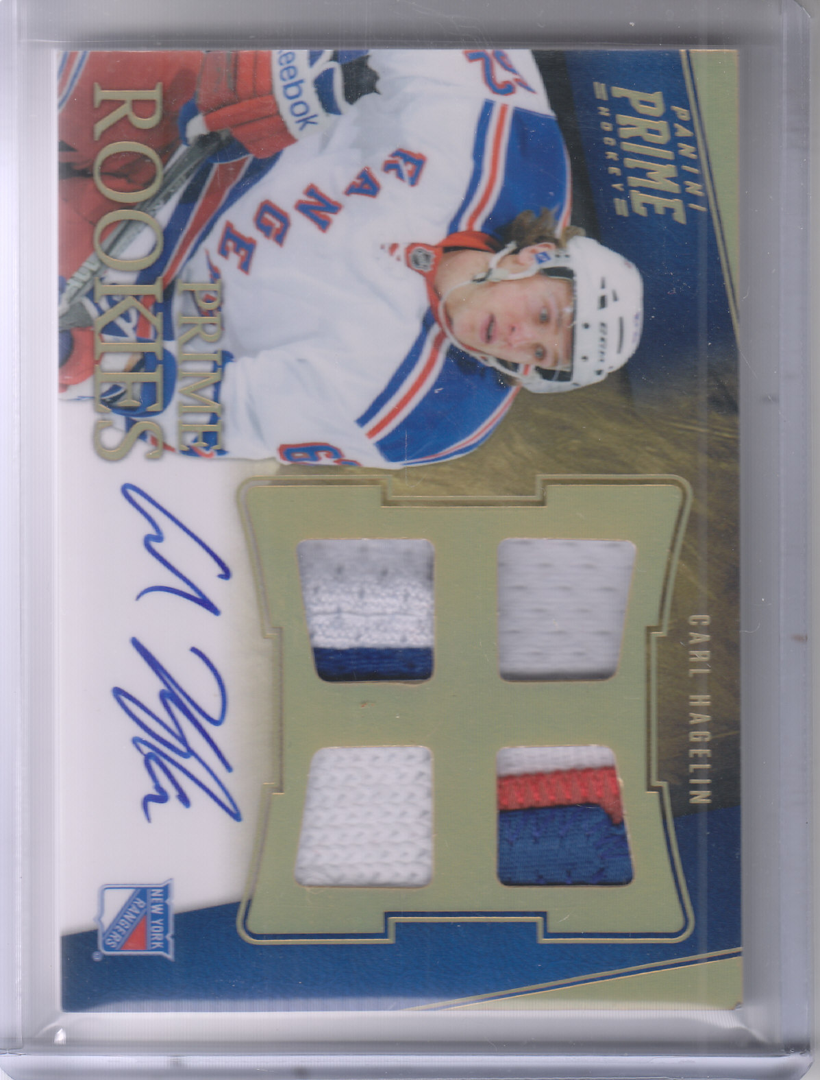 2011-12 Panini Prime Rookies Hologold Patch Autographs #138 Carl Hagelin