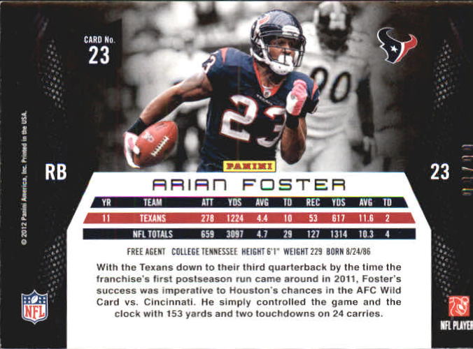 2012 Momentum Gold #23 Arian Foster back image