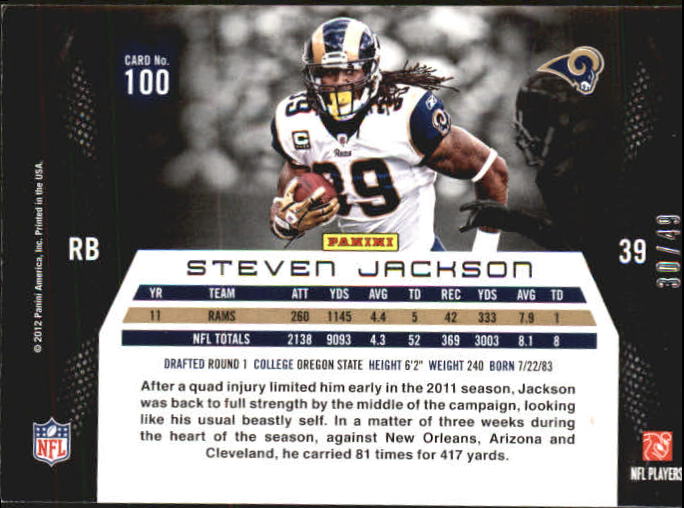 2012 Momentum Platinum #100 Steven Jackson back image