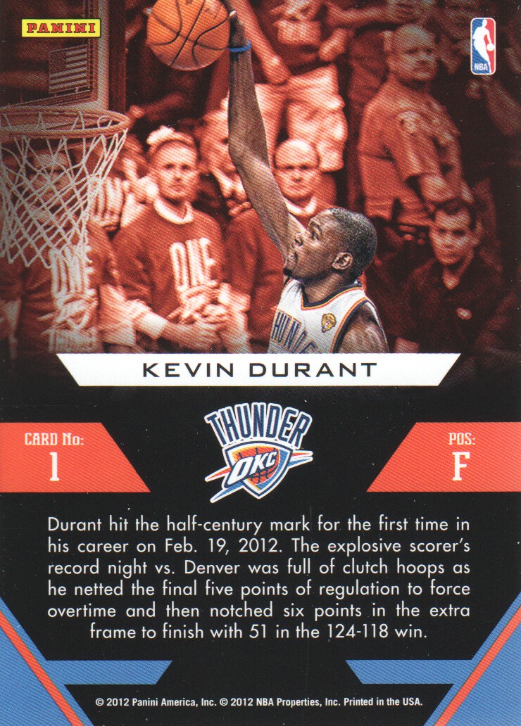 2012-13 Prestige Franchise Favorites #1 Kevin Durant back image
