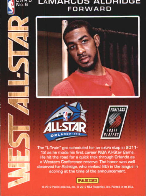 2012-13 Prestige All-Stars West #6 LaMarcus Aldridge back image