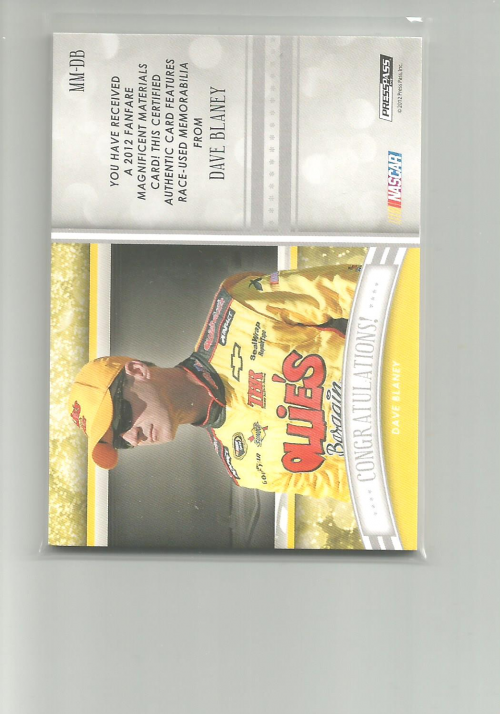 2012 Press Pass Fanfare Magnificent Materials Gold #MMDB Dave Blaney/125 back image