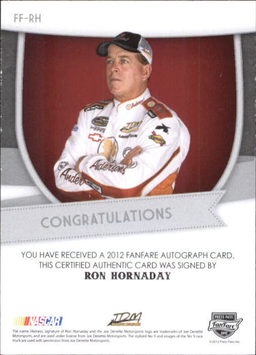 2012 Press Pass Fanfare Autographs Gold #RH Ron Hornaday CWTS/80 back image