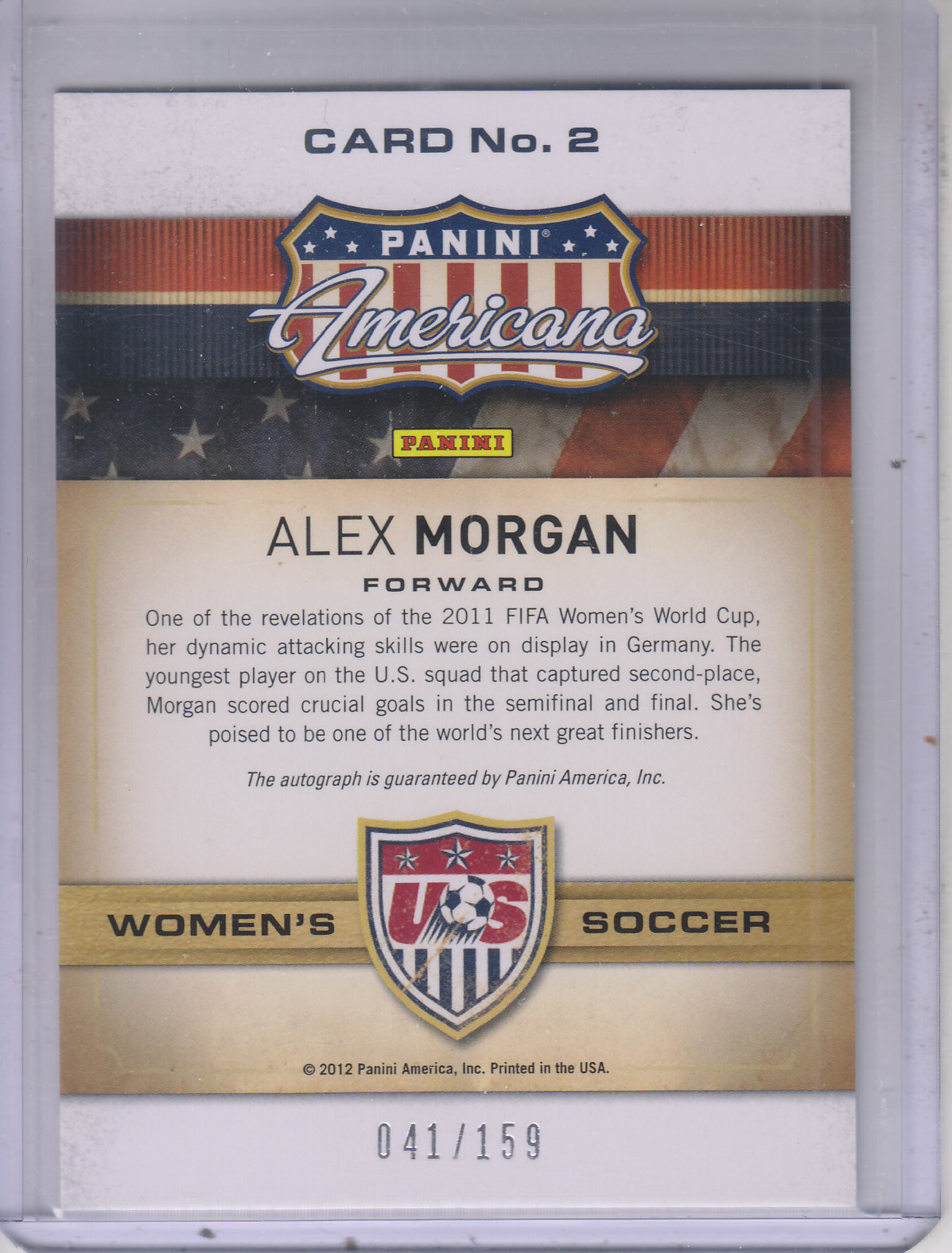 2012 Americana Heroes and Legends US Women's Soccer Autographs #2 Alex Morgan back image