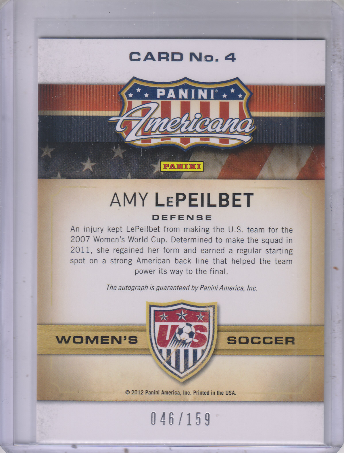 2012 Americana Heroes and Legends US Women's Soccer Autographs #4 Amy LePeilbet back image