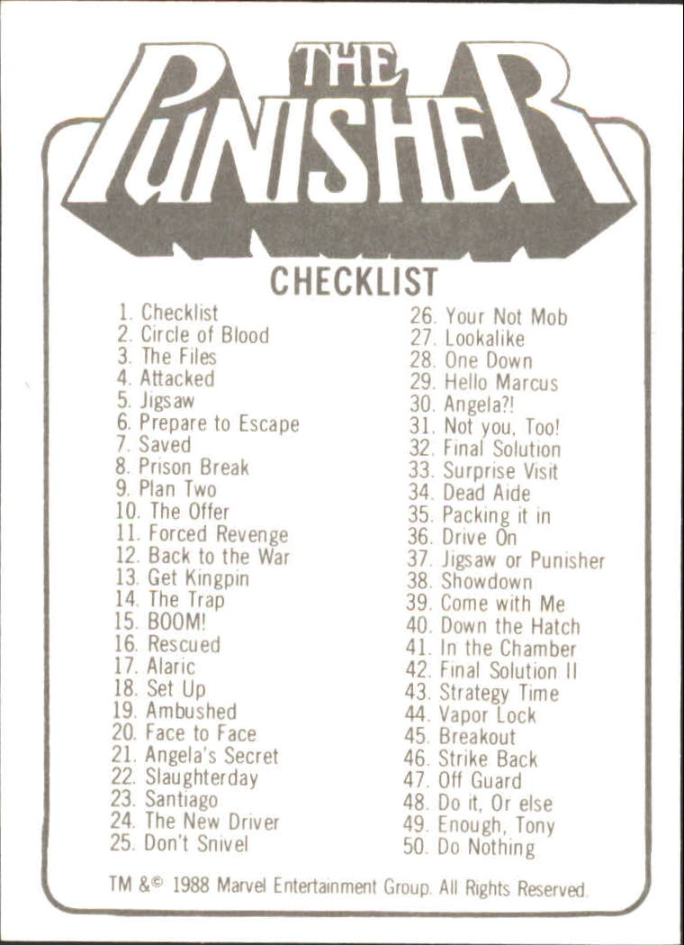 1988 Comic Images The Punisher #1 Checklist back image