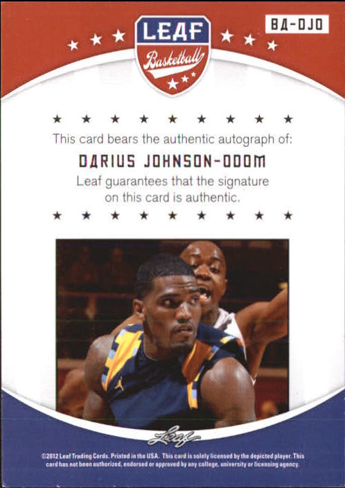 2012-13 Leaf Autographs #DJO Darius Johnson-Odom back image