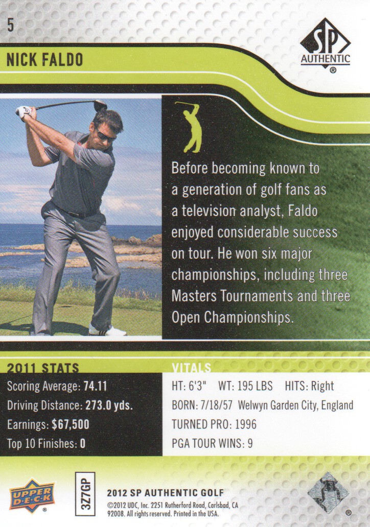 2012 SP Authentic Golf BASE Trading Cards Pick From List - Picture 9 of 169