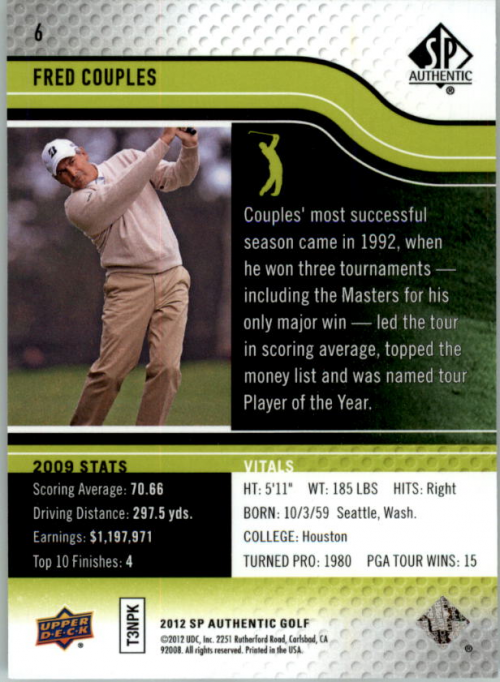 2012 SP Authentic Golf Card Pick - Picture 11 of 156