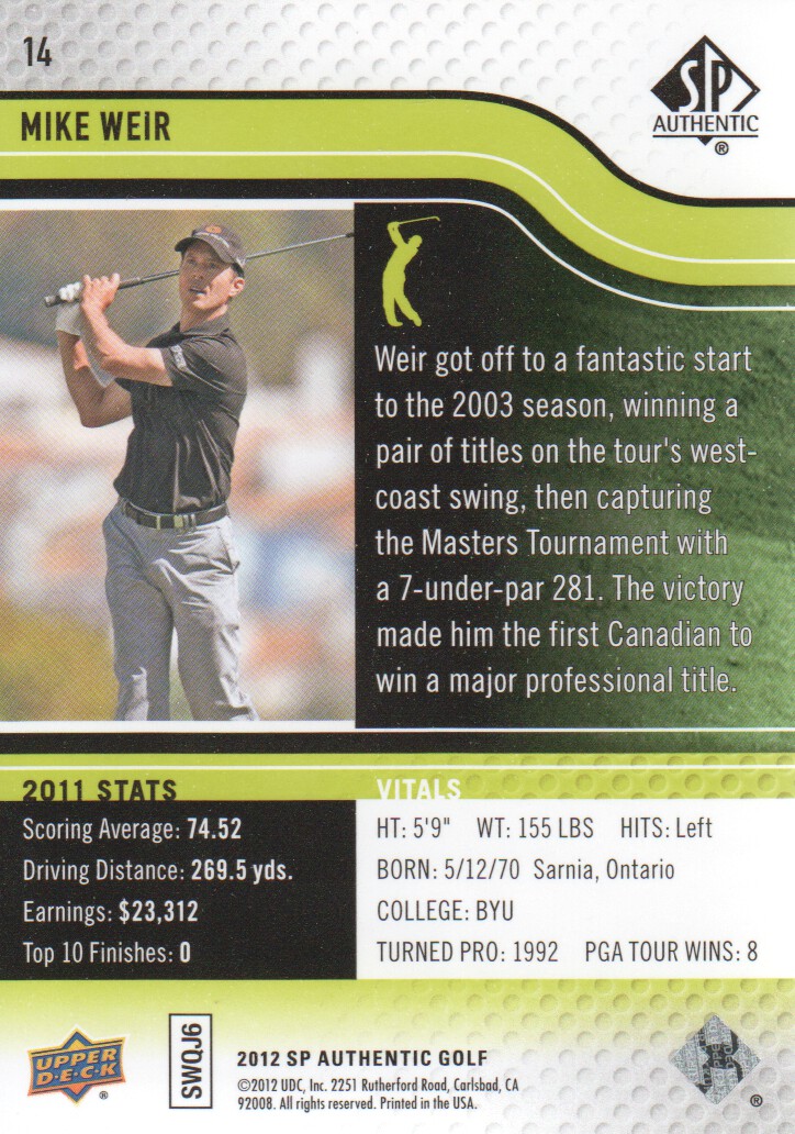 2012 SP Authentic Golf BASE Trading Cards Pick From List - Picture 27 of 169