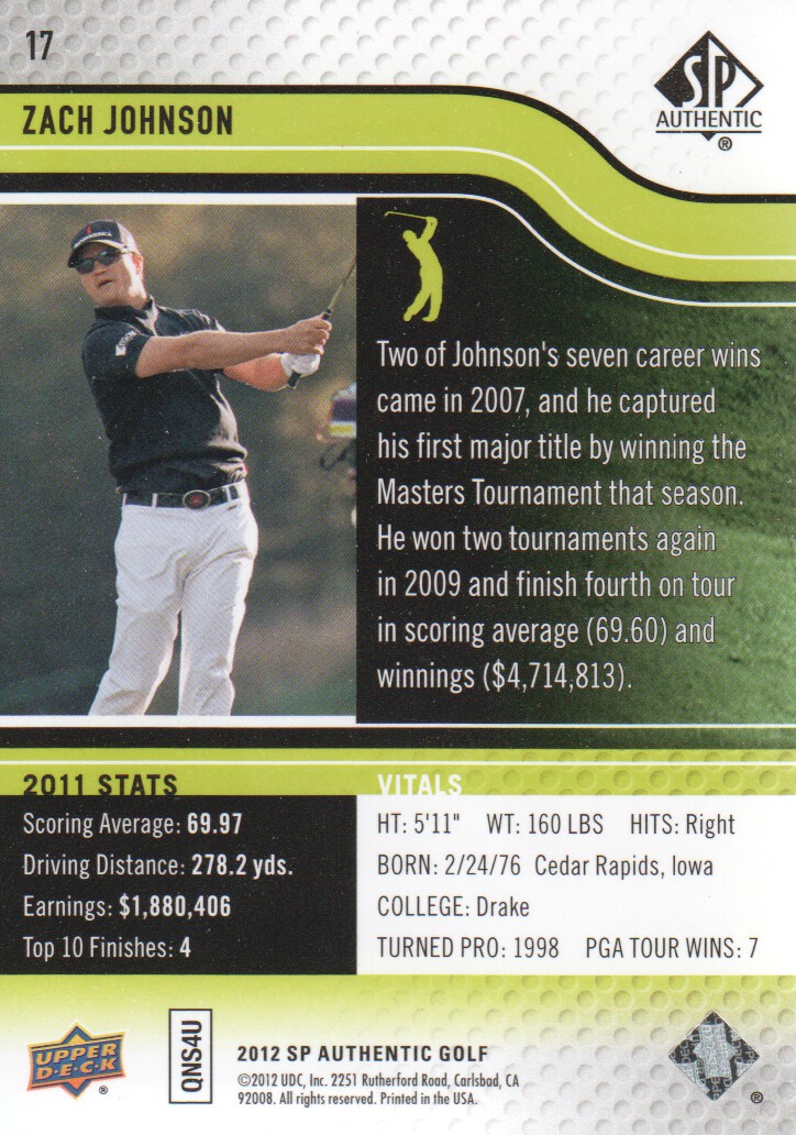 2012 SP Authentic Golf BASE Trading Cards Pick From List - Picture 33 of 169