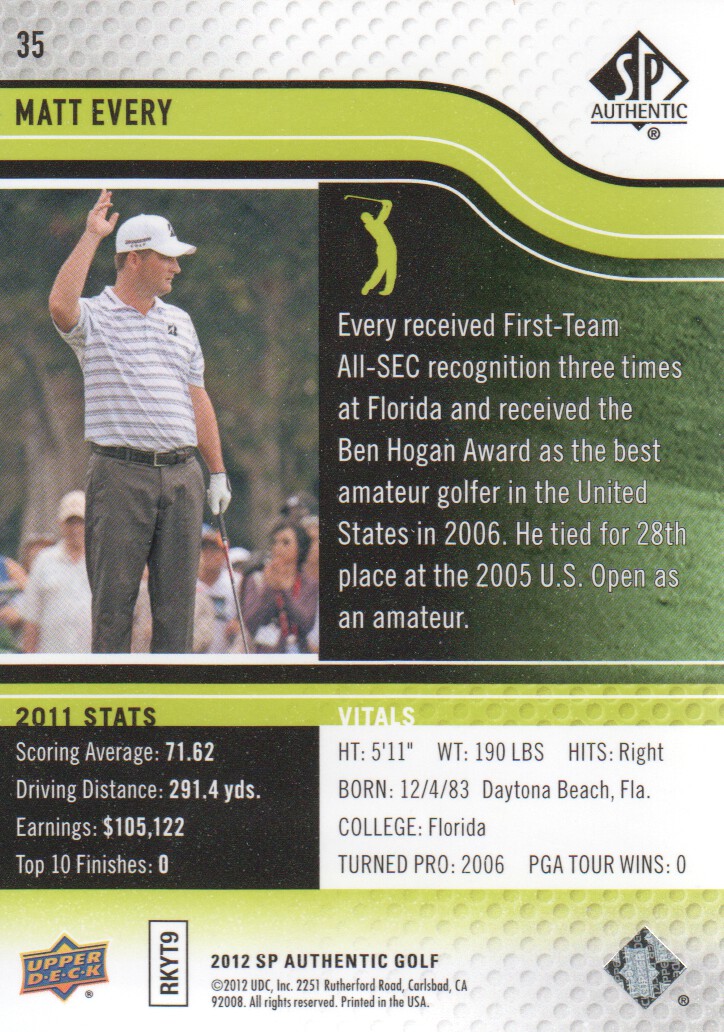 2012 SP Authentic Golf BASE Trading Cards Pick From List - Picture 69 of 169