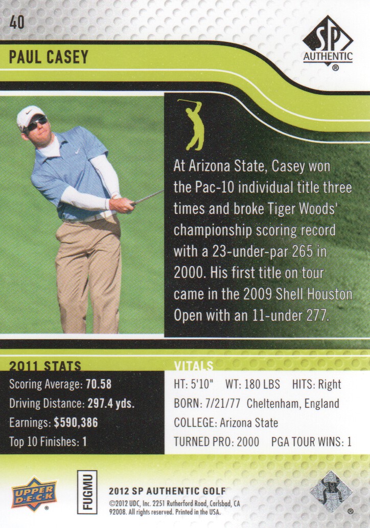 2012 SP Authentic Golf BASE Trading Cards Pick From List - Picture 79 of 169