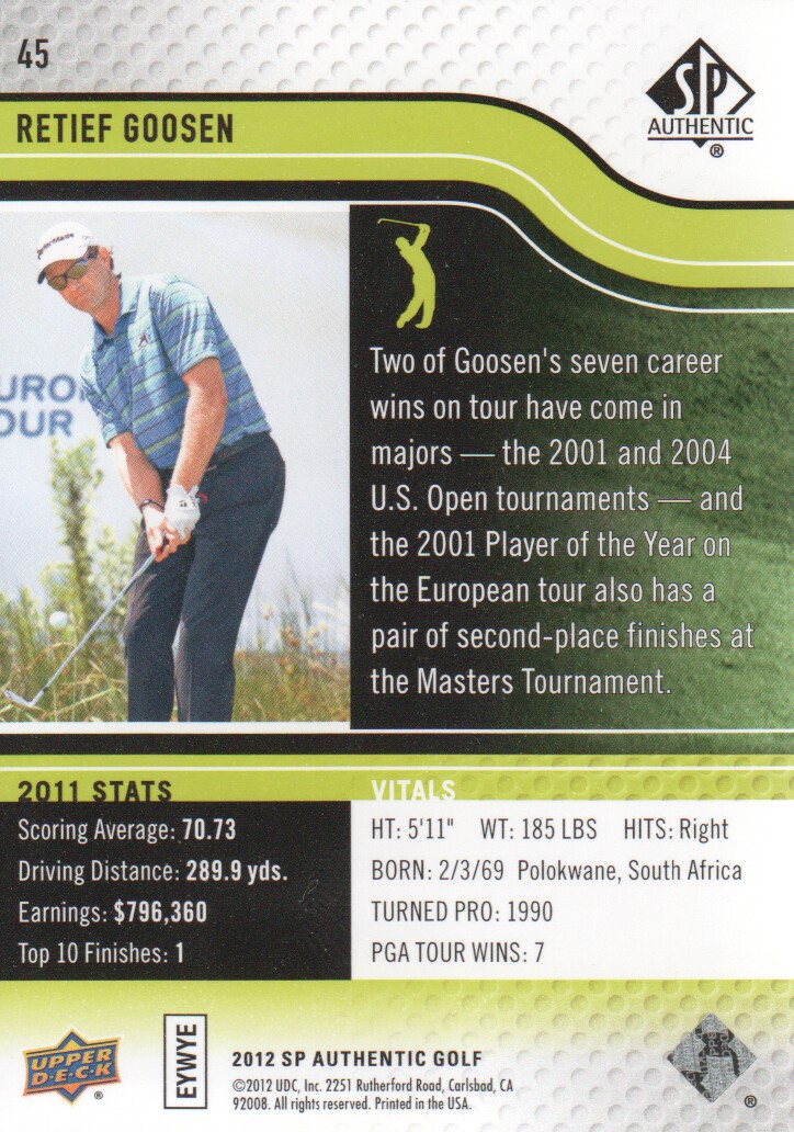 2012 SP Authentic Golf BASE Trading Cards Pick From List - Picture 89 of 169