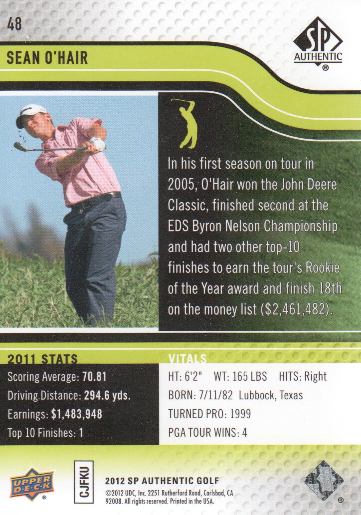 2012 SP Authentic Golf BASE Trading Cards Pick From List - Picture 95 of 169