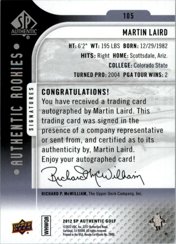 2012 SP Authentic Golf Card Pick - Picture 155 of 156