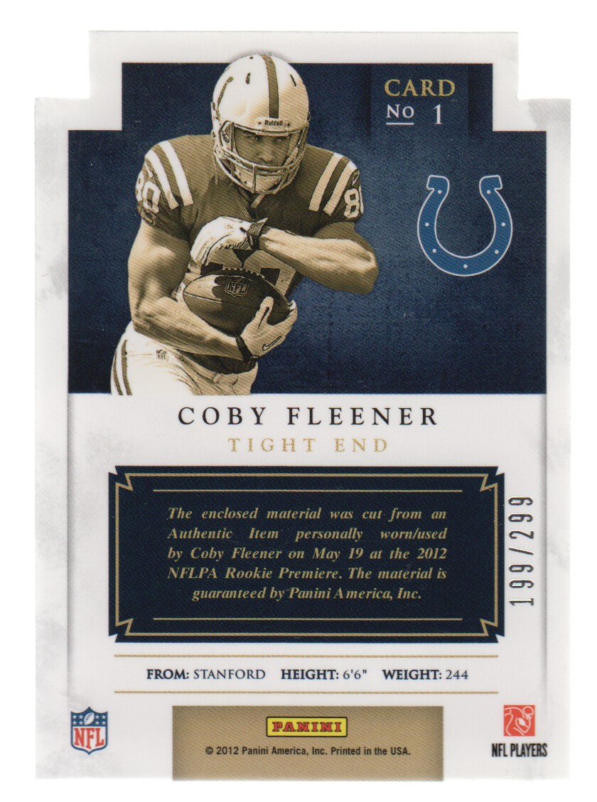 2012 Panini Prominence Rookie Projection Materials #1 Coby Fleener back image