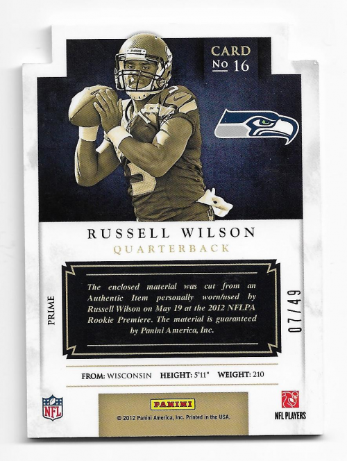 2012 Panini Prominence Rookie Projection Materials Prime #16 Russell Wilson back image