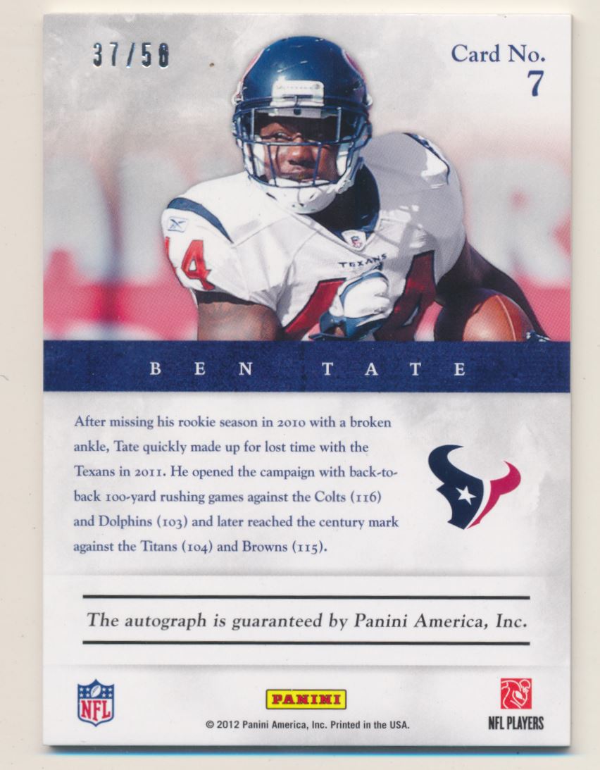 2012 Panini Prominence Eminence Signatures #7 Ben Tate/50
