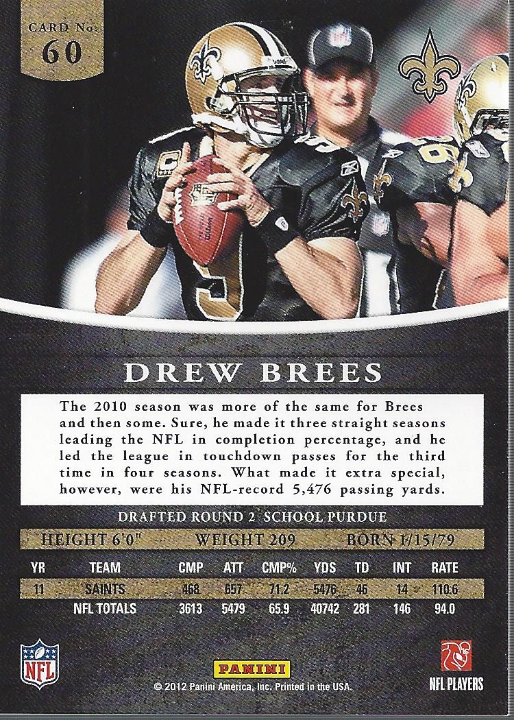 2012 Panini Prominence #60C Drew Brees S back image