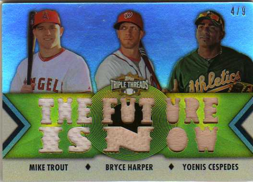 2012 Topps Triple Threads Relic Combos Gold #RC12 Mike Trout/Bryce Harper/Yoenis Cespedes