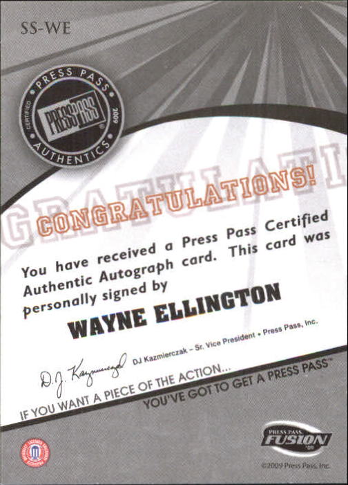 2009 Press Pass Fusion Autographs Green #SSWE Wayne Ellington Exchange back image