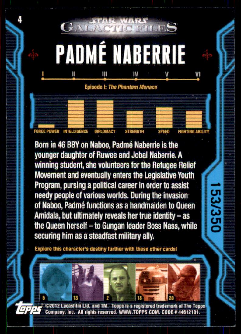 2012 Topps Star Wars Galactic Files Blue Foil #4 Padme Naberrie back image