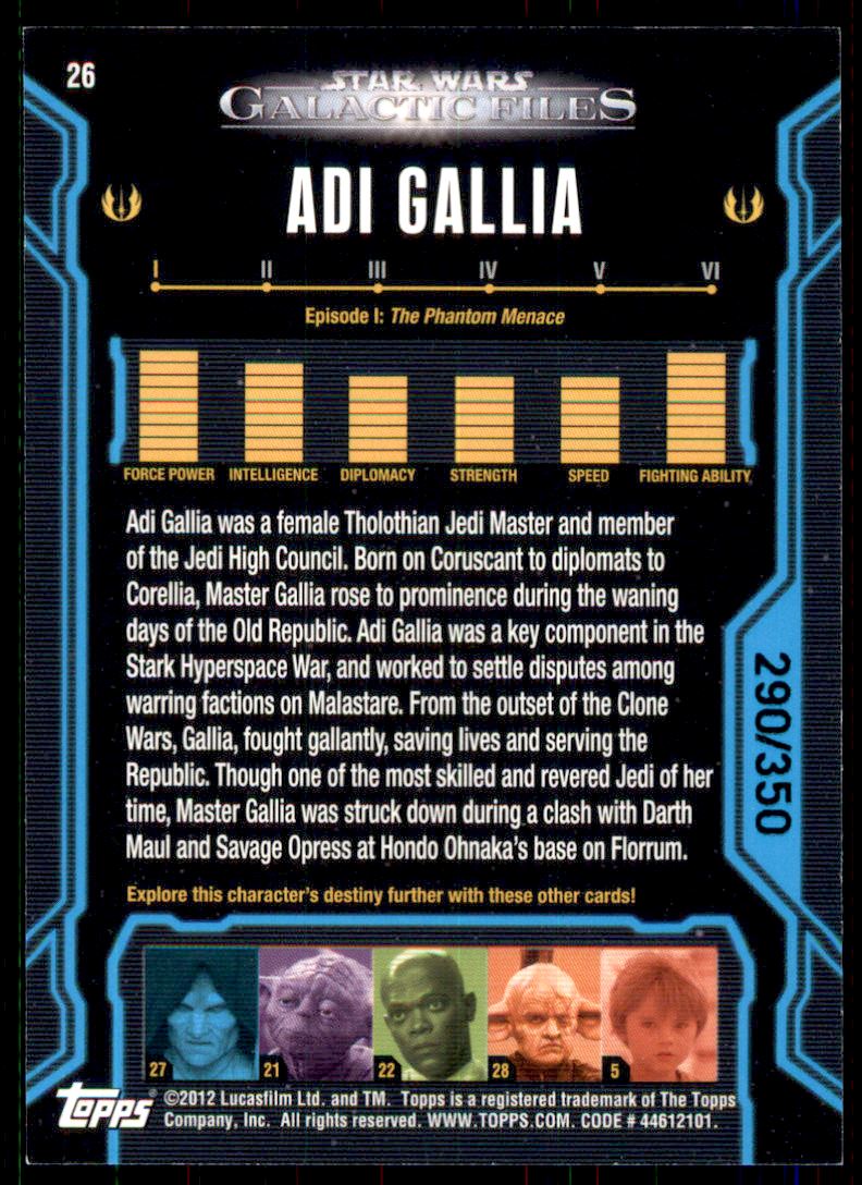 2012 Topps Star Wars Galactic Files Blue Foil #26 Adi Gallia back image