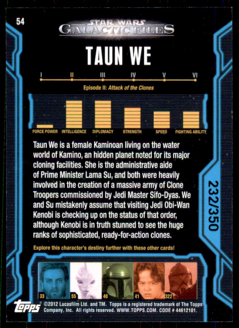 2012 Topps Star Wars Galactic Files Blue Foil #54 Taun We back image