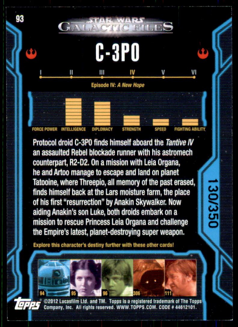 2012 Topps Star Wars Galactic Files Blue Foil #93 C-3PO back image