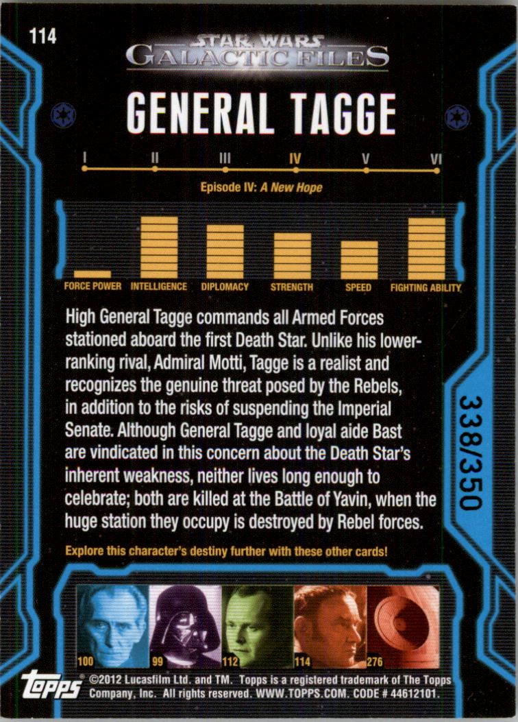 2012 Topps Star Wars Galactic Files Blue Foil #114 General Tagge back image