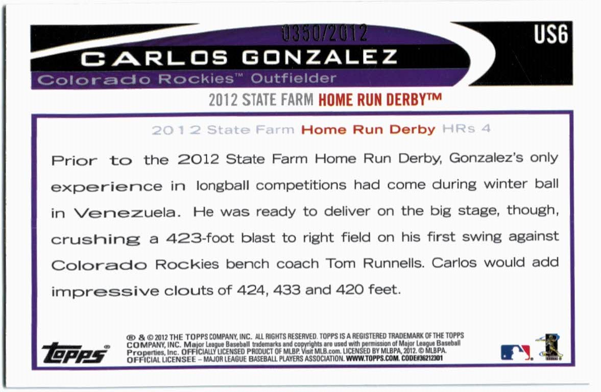 2012 Topps Update Gold #US6 Carlos Gonzalez back image
